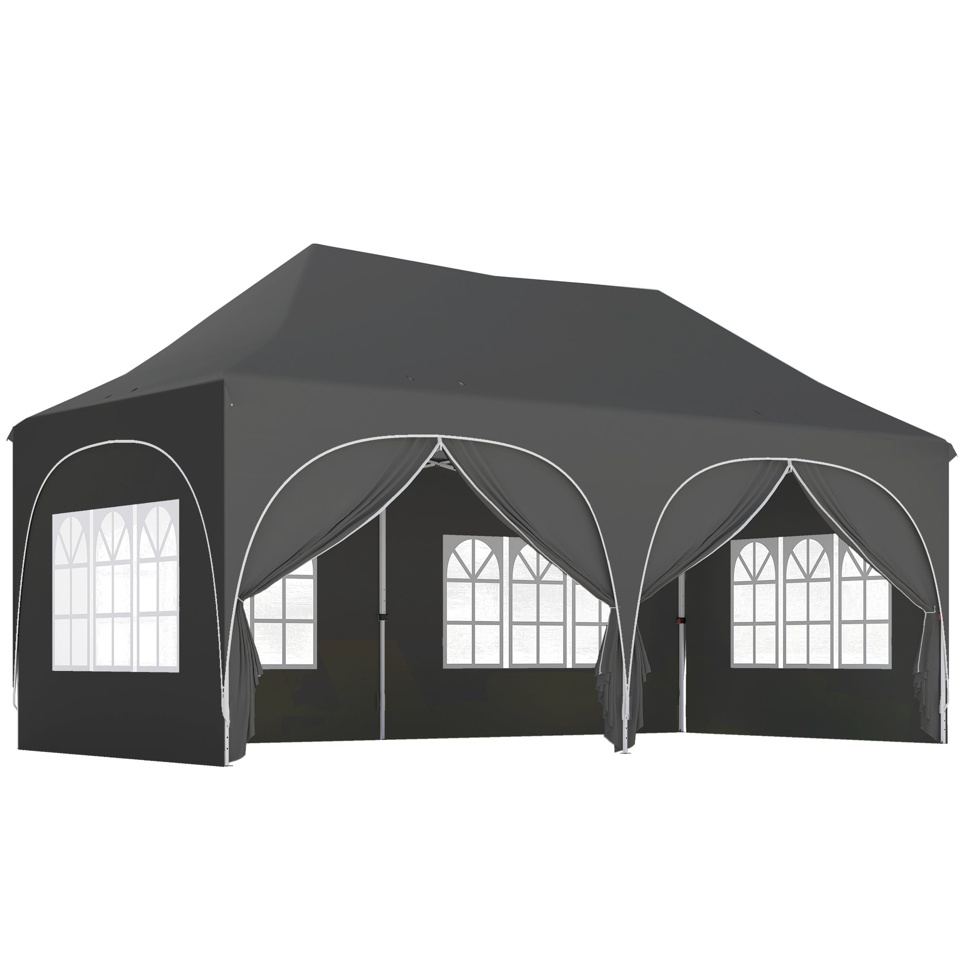 Outsunny 3 x 6m Pop Up Gazebo Shelter with Sides, 6 Sandbags, Peak Top Garden Party Tent Marquee with Carry Bag, Dark Grey 