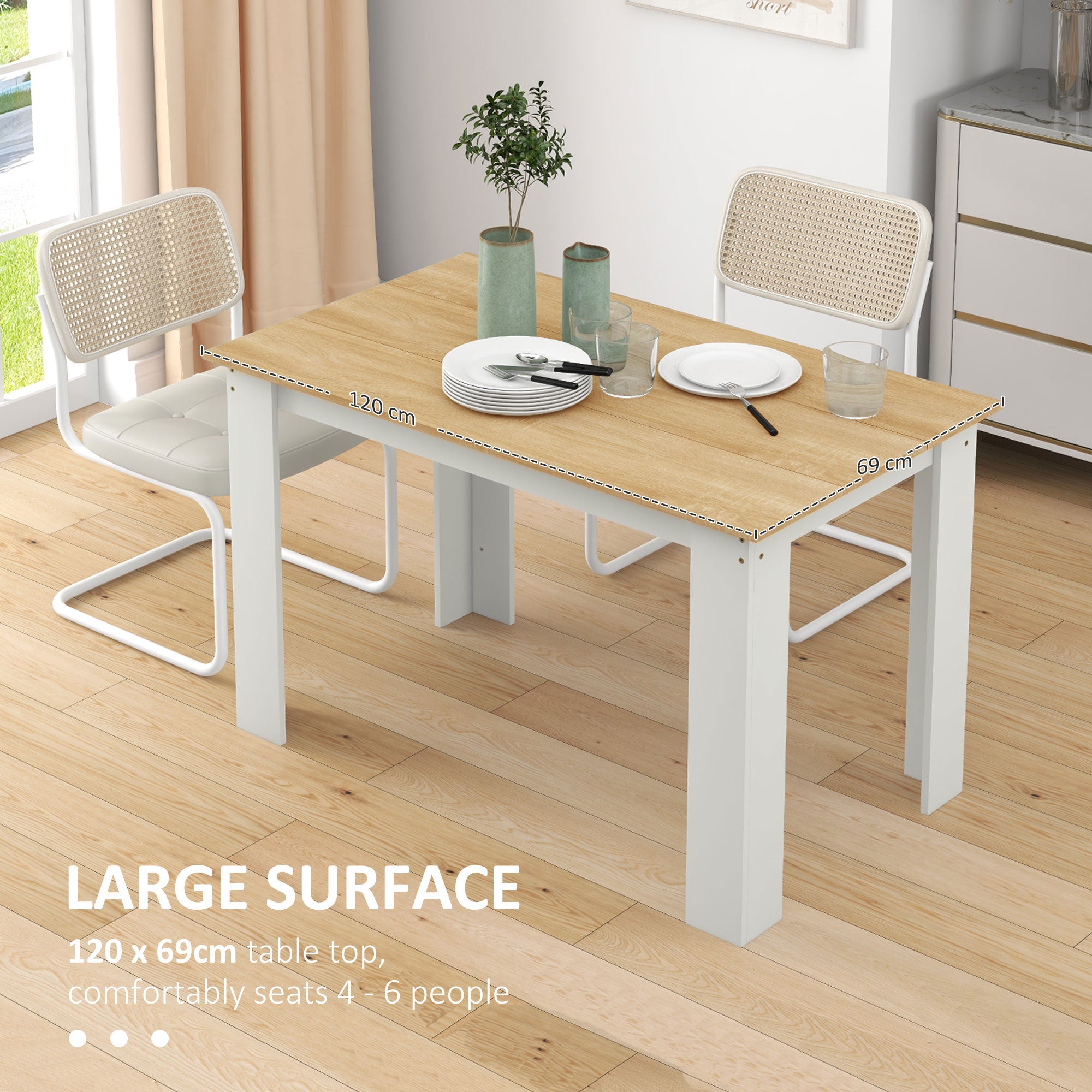 HOMCOM Dining Table for 4-6 People, Kitchen Table with Wood Effect for Dining Room, Oak and White 