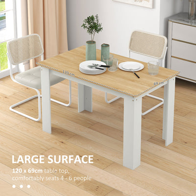 HOMCOM Dining Table for 4-6 People, Kitchen Table with Wood Effect for Dining Room, Oak and White 
