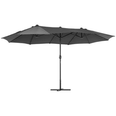 Outsunny 4.6M Sun Umbrella Canopy Double-sided Crank Sun Shade w/ Cross Base Grey 