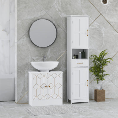 HOMCOM Under Sink Bathroom Cabinet, Under Sink Cabinet with Adjustable Shelf and Open Compartment for Basin with or without Pedestal, 60 x 30 x 60cm, White 