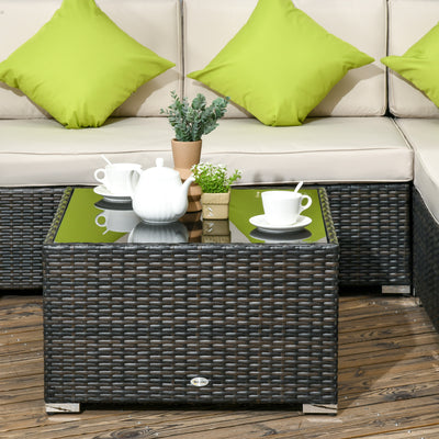 Outsunny 7-Seater PE Rattan Corner Sofa Set, Garden Furniture Set, Patio Wicker Sofa Seater w/ Cushion, Washable Cushion Cover & Tempered Glass Table, Brown 