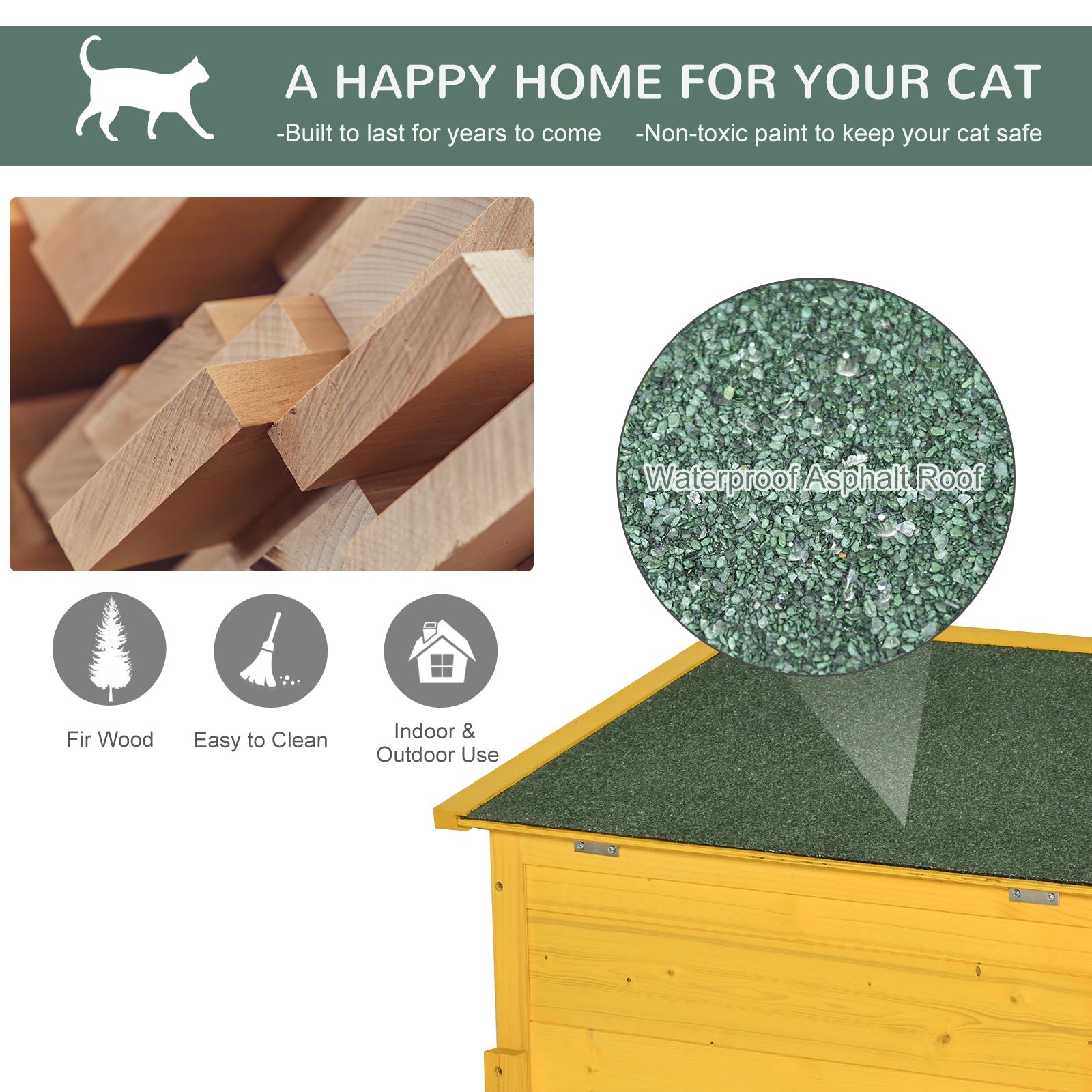 Pawhut Garden Wooden Cat House Hide Cage Outdoor Pet Play Home Water-resistant Roof Kitty Shelter Kennel w/ith Door & Window 