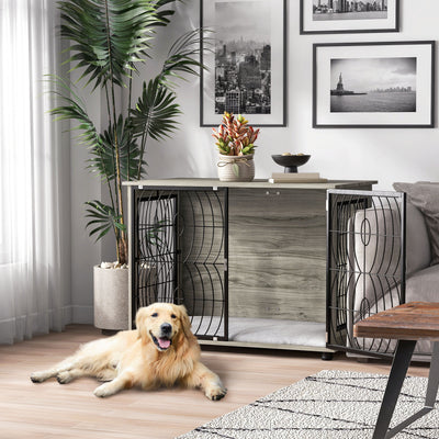 PawHut Dog Crate Furniture End Table w/ Plush Washable Cushion, Lockable Door, for Large Dogs 
