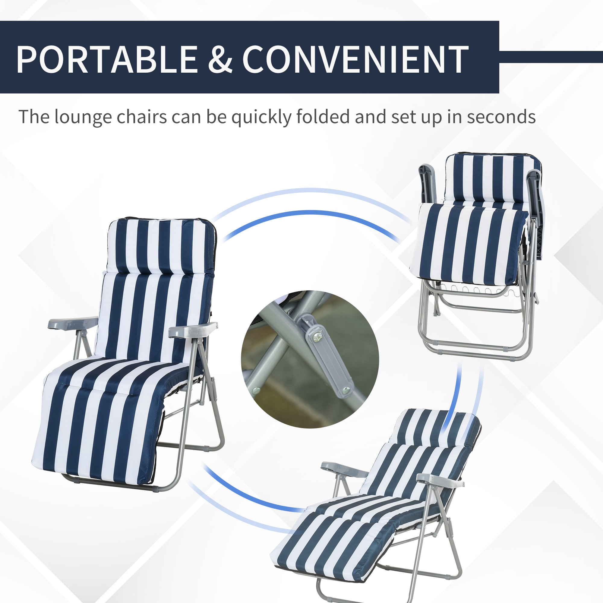 Outsunny 2Pc Folding Sun Loungers Set-Blue/White 