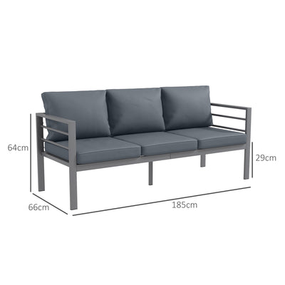 Outsunny Aluminium Three-Seater Garden Bench, with Cushions - Grey 