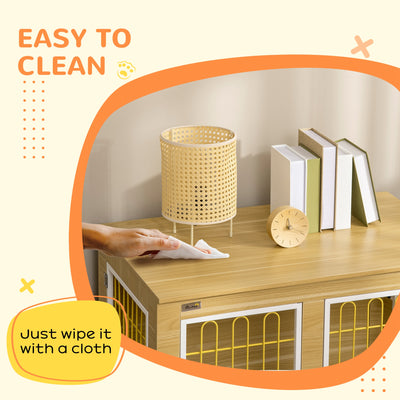 PawHut Dog Crate Furniture, Dog Cage End Table. with Soft Cushion, Double Door - Oak Tone 