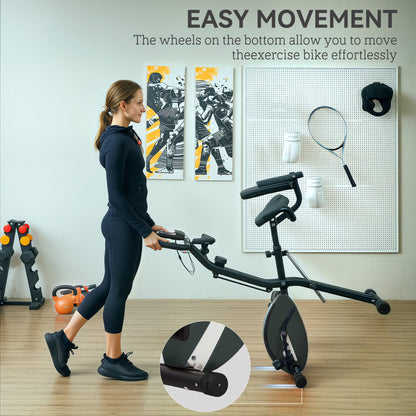 SPORTNOW 5-In-1 Folding Exercise Bike with Arm Workout Bands, Quiet 8-Level Magnetic Resistance Foldable Exercise Bike with LCD, Tablet Holder, Hand Pulse Sensor for Home Use Indoor Cycling, Black 