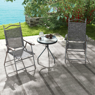 Outsunny Set of Two Folding Garden Chairs, with Fabric Mesh Seats - Grey 
