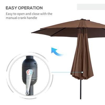 Outsunny 3(m) Tilting Parasol Garden Umbrellas, Outdoor Sun Shade with 8 Ribs, Tilt and Crank Handle for Balcony, Bench, Garden, Coffee 
