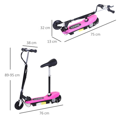 HOMCOM Foldable Electric Scooter Ride on for Kids 12V 120W W/Brake Kickstand-Pink 