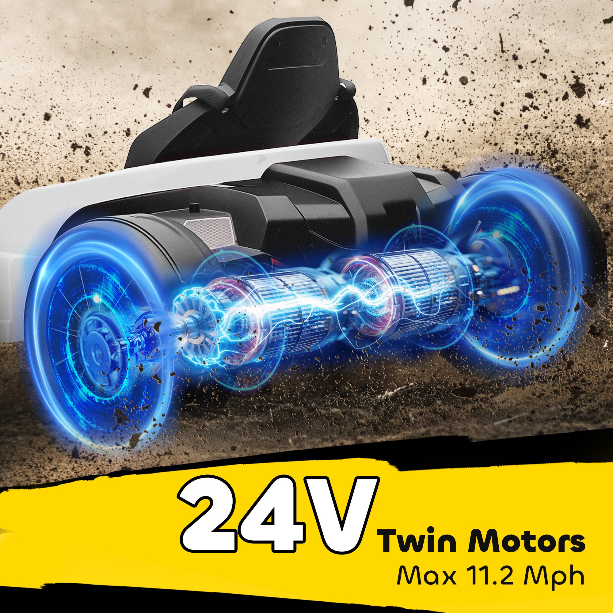 AIYAPLAY 24V Electric Go Kart, Drift Kart with Adjustable Seat, Slow Start, 5-Point Harness, Music, Horn, for 6-12 Years, White 