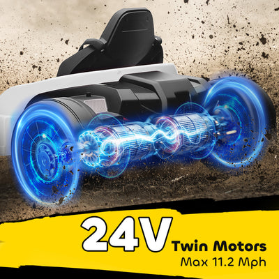 AIYAPLAY 24V Electric Go Kart, Drift Kart with Adjustable Seat, Slow Start, 5-Point Harness, Music, Horn, for 6-12 Years, White 