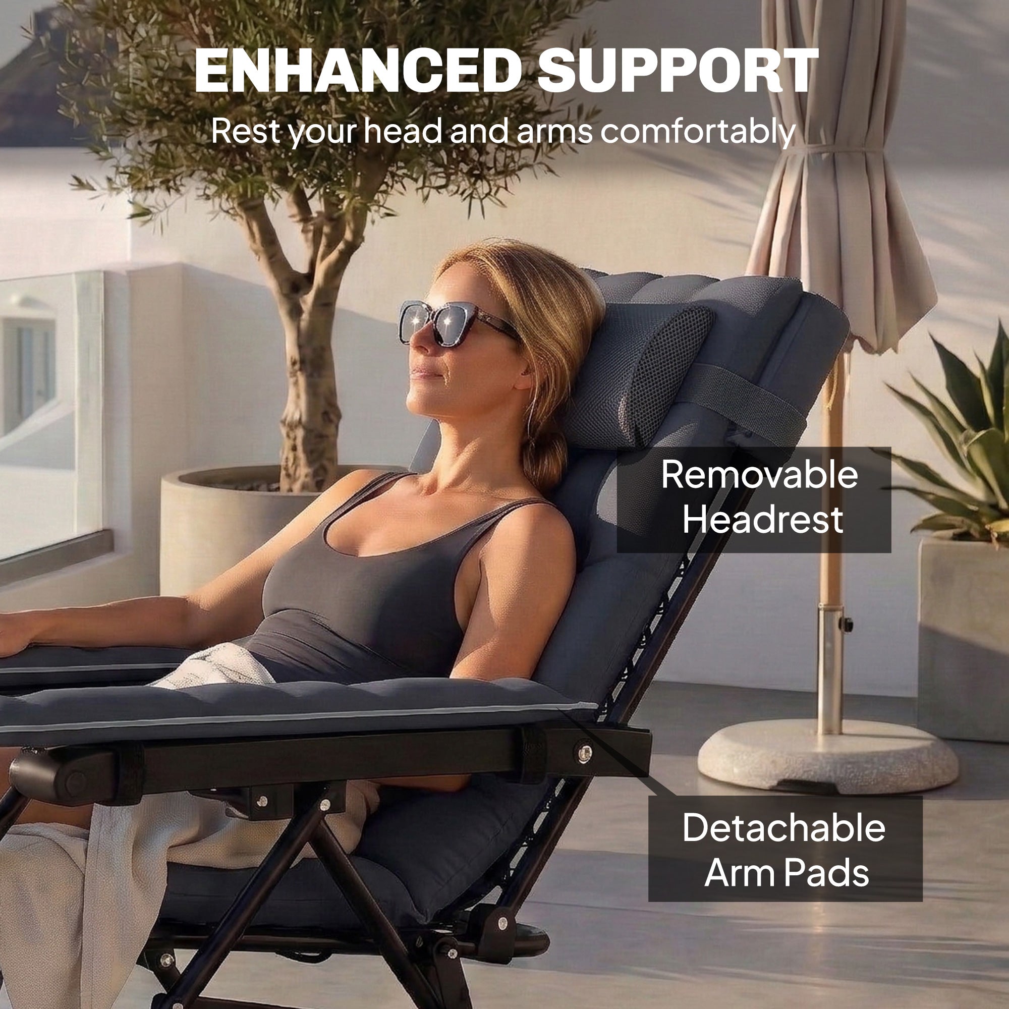 Outsunny Zero Gravity Chair, Folding Sun Lounger Reclining Garden Chair with Arm Pads, Cushion, Cup Holder, Headrest, Dark Grey 