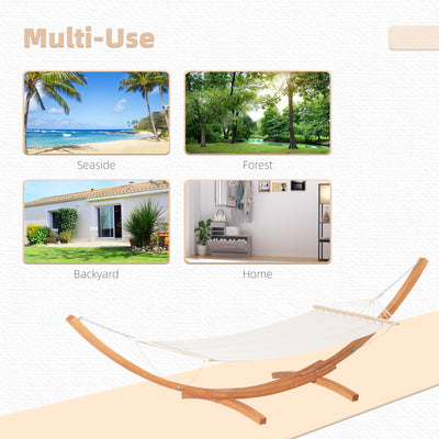 Outsunny Outdoor Garden Hammock with Wooden Stand Swing Hanging Bed for Patio White 