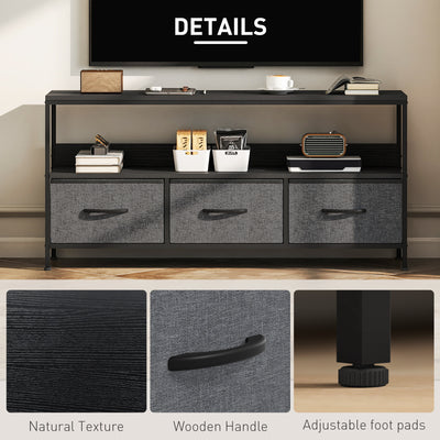 HOMCOM TV Stand Cabinet with 3 Foldable Drawers - Black 