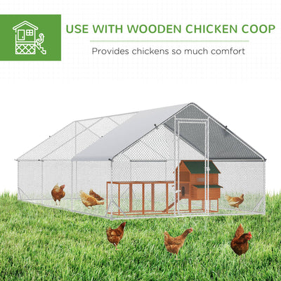 PawHut Galvanised Walk In Chicken Run w/ Cover 6 x 3 x 2m Silver 