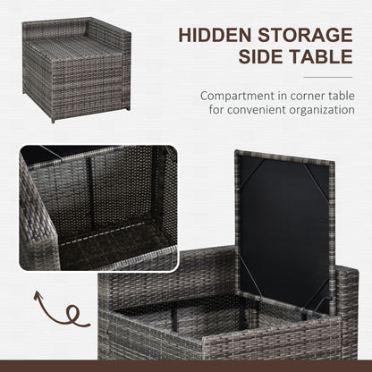 Outsunny 6-Seater Rattan Sofa Furniture Set W/ Cushions, Steel Frame-Grey 
