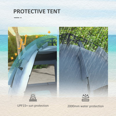 Outsunny 2-3 Person Pop Up Beach Tent, UPF15+ Sun Shelter with Extended Floor, Sandbags, Mesh Windows and Carry Bag, Light Blue 