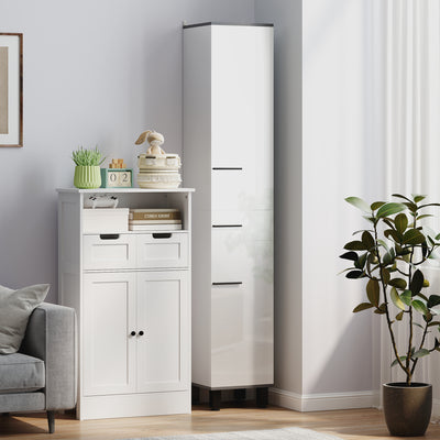 HOMCOM 190cm Slim Bathroom Storage Cabinet - White 