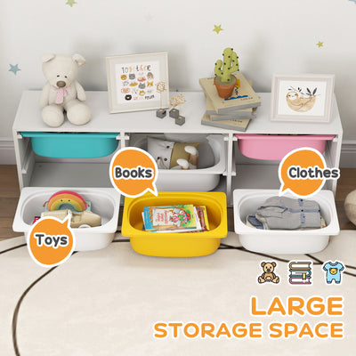 AIYAPLAY Low Height 2 Tiers Storage Organiser, Kids Toy Storage Unit with 6 Removable Bins for Bedroom, Nursery, Playroom