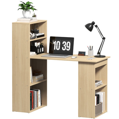 HOMCOM 120cm Modern Computer Desk Bookshelf Study Table Workstation PC Laptop Writing Home Office 6 Shelves, Natural Wood Finish 