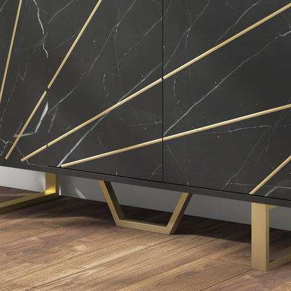 HOMCOM Sideboard Storage Cabinet, Modern Storage Cupboard with Adjustable Shelves and Metal Legs for Living Room, Kitchen, Dining Room, Entryway, Black Marble Tone