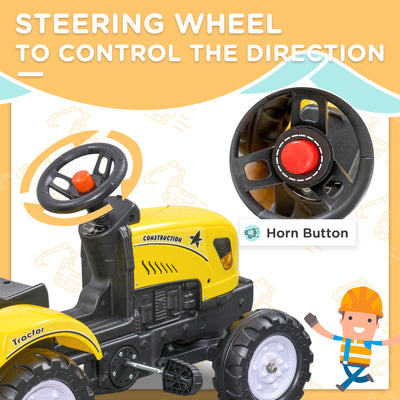 HOMCOM Pedal Go Kart, Kids Ride on Tractor with Back Trailer, Shovel & Rake, Horn, Four Wheels Tractor Toy for Child Toddler 