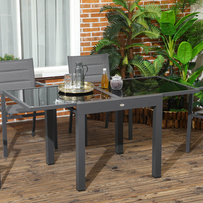 Outsunny Extending Garden Table, Outdoor Dining Table with Aluminium Frame and Tempered Glass Tabletop, 80/160 x 80 x 75 cm, Black 