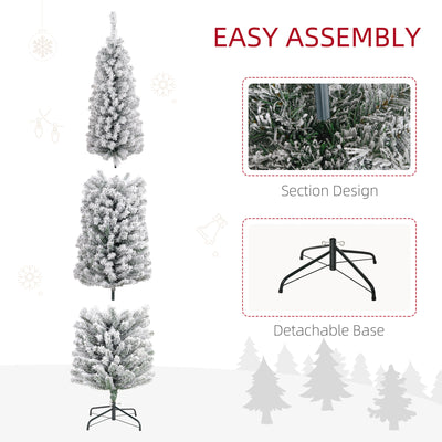 HOMCOM 7ft Snowy Artificial Christmas Tree, with Lights, Decorations and Pine Cones 