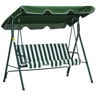 Outsunny 3-Seat Swing Chair Garden Swing Seat with Adjustable Canopy for Patio, Green 