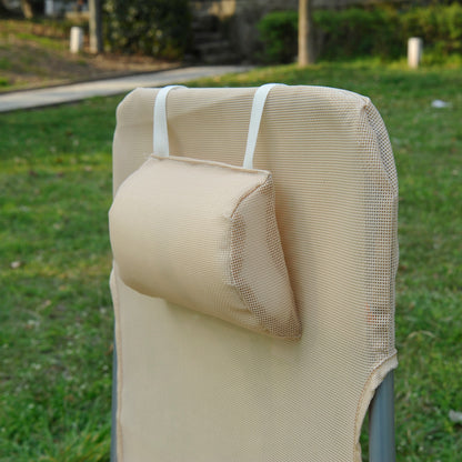 Outsunny Outdoor Foldable Sun Lounger, Adjustable Backrest Garden Recliner Sun Lounger Chair with Headrest Pillow, Beige