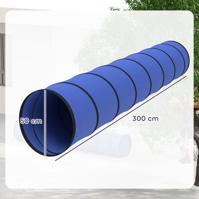 PawHut Dog Tunnel, 300 x 50 cm, Foldable Play Tunnel with 4 Pegs and Bag, Tear-Resistant Outdoor Dog Agility Equipment, Blue 