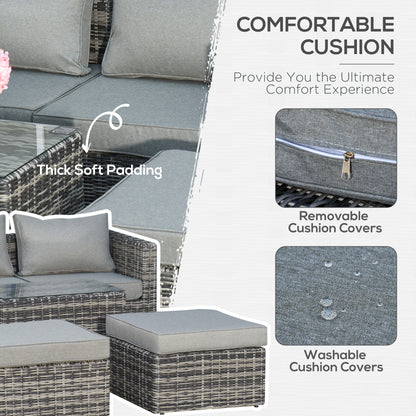 Outsunny Five Piece Rattan Armchair, Stool and Table Set - Mixed Grey 
