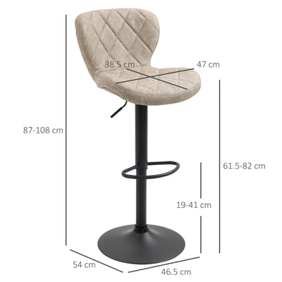 HOMCOM Bar Stools, Set of 2 Breakfast Bar Chairs, Swivel Barstools with Backrest and Footrest, Steel Frame Diamond Pattern PU, for Kitchen Counter, Dining Room, Light Khaki 