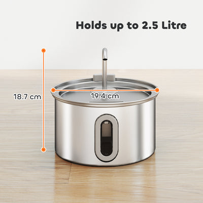 PawHut 2.5L Stainless Steel Cat Water Fountain for Drinking with Ultra-Silent Pump, Water-Level Window, Filters 
