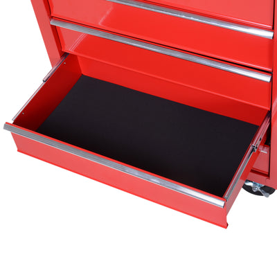 DURHAND 5-Drawer Lockable Tool Storage Cabinet with Wheels, Handle, 2 Keys, Steel Home Work DIY Workshop Chest, Garage Equipment Trolley, Red 