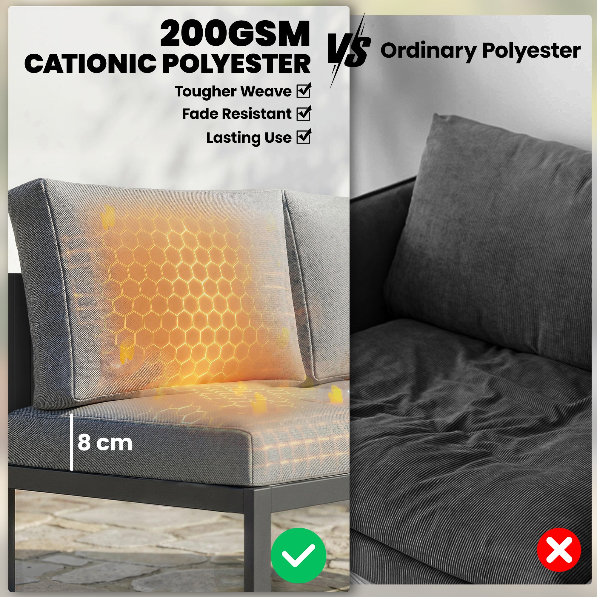 Outsunny 6 Seater Metal Garden Furniture Corner Sofa Set with 3 Loveseats, Faux Wood Table, Texteline Seat, Cushions, Dark Grey 