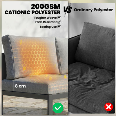 Outsunny 6 Seater Metal Garden Furniture Corner Sofa Set with 3 Loveseats, Faux Wood Table, Texteline Seat, Cushions, Dark Grey 
