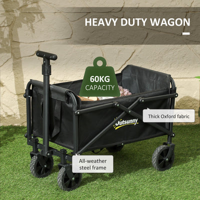 Outsunny 41L Festival Trolley on Wheels, Small Garden Folding Trolley Cart, 60kg Heavy Duty Collapsible Folding Wagon with Adjustable Handle and Carrying Bag for Beach, Camping, Festival, Black 