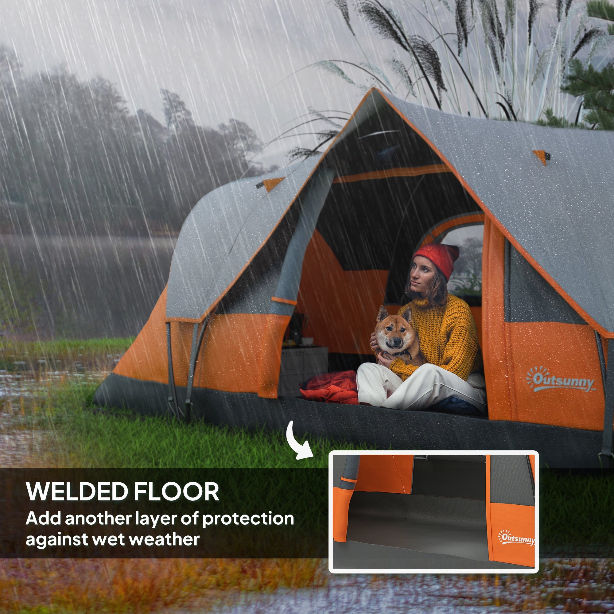 Outsunny 5-6 Man Dome Camping Tent - Orange
