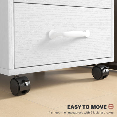 HOMCOM 3 Drawer File Cabinet, Mobile Filing Cabinet on Wheels for Home Office, Study, White 
