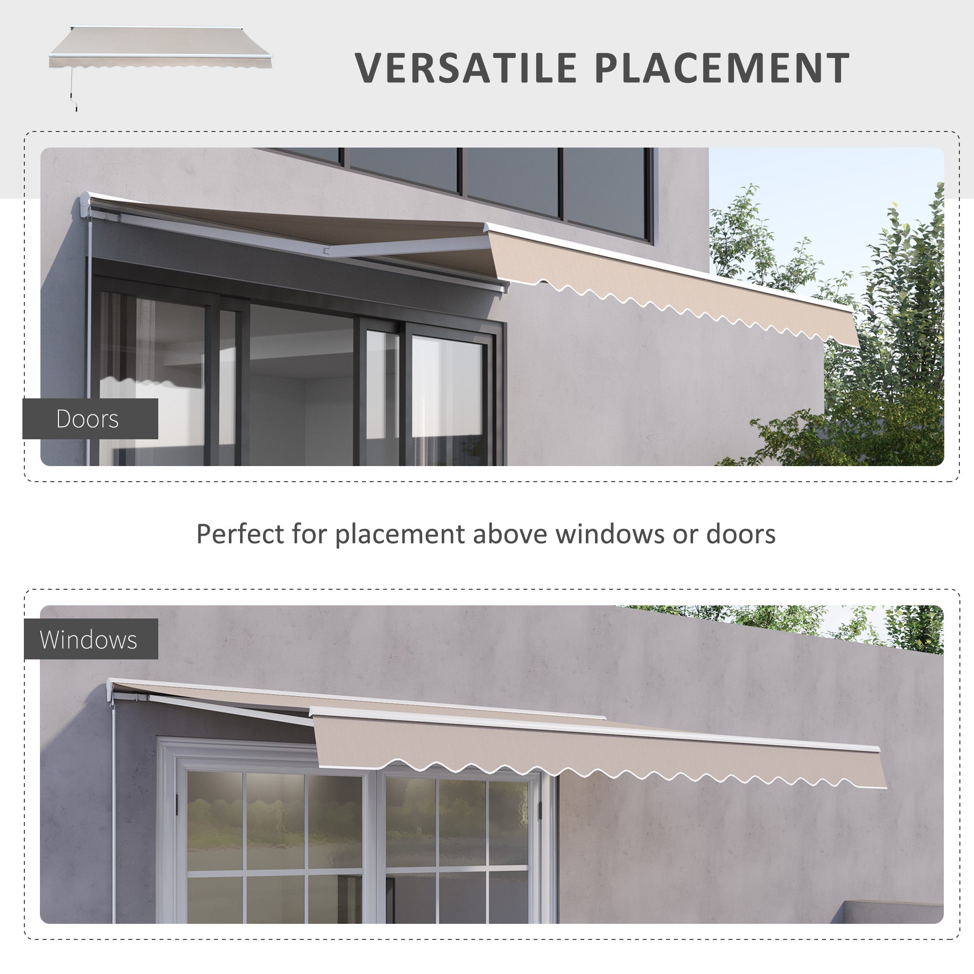 Outsunny 2.95Lx2.5M  Retractable Manual/Electric Awning-Cream White/White 