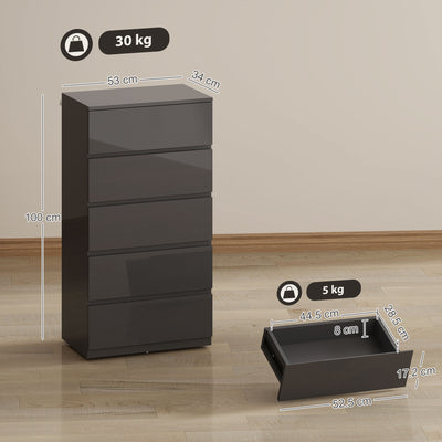 HOMCOM Chest of Drawers, 5-Drawer Storage Cabinets, Modern Dresser, Storage Drawer Unit for Bedroom 