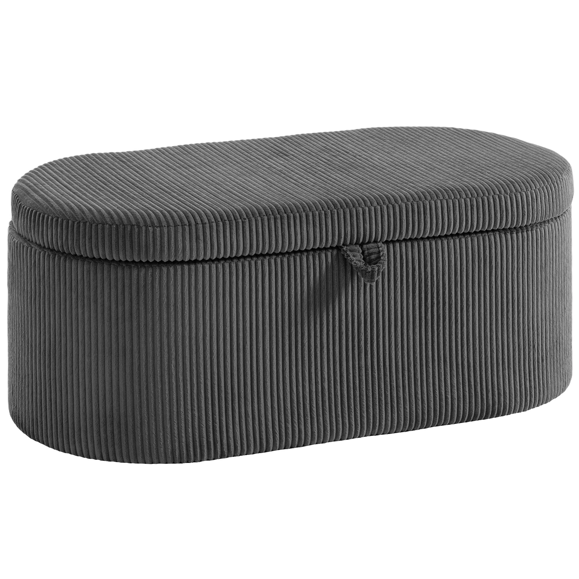 HOMCOM Storage Ottoman, Corduroy Upholstered Ottoman Storage Box with Padded Seat, 105 x 51 x 49 cm, Dark Grey 