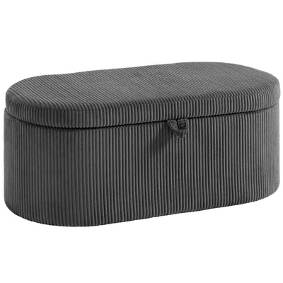 HOMCOM Storage Ottoman, Corduroy Upholstered Ottoman Storage Box with Padded Seat, 105 x 51 x 49 cm, Dark Grey 