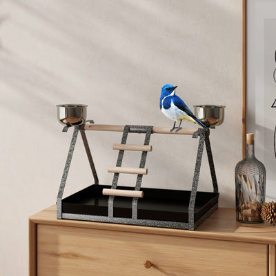 PawHut Parrot Stand Bird Stand w/Wood Perch Ladder Feeder Removable Tray 