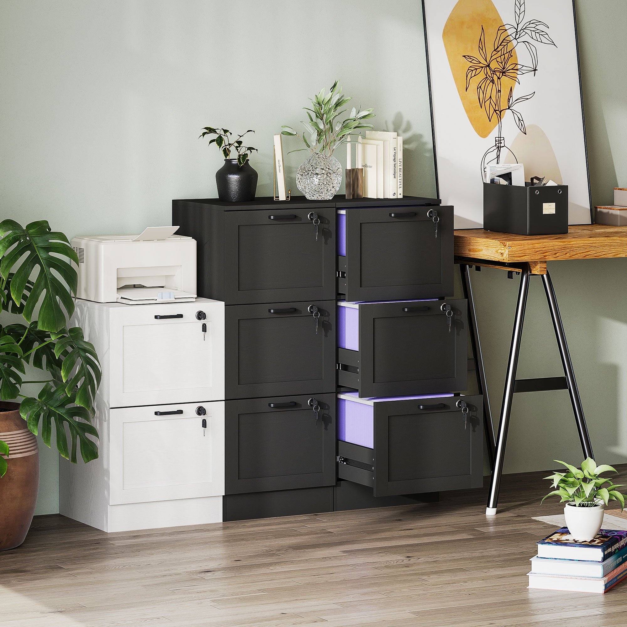 HOMCOM 3-Drawer Filing Cabinet with Lock - Black 