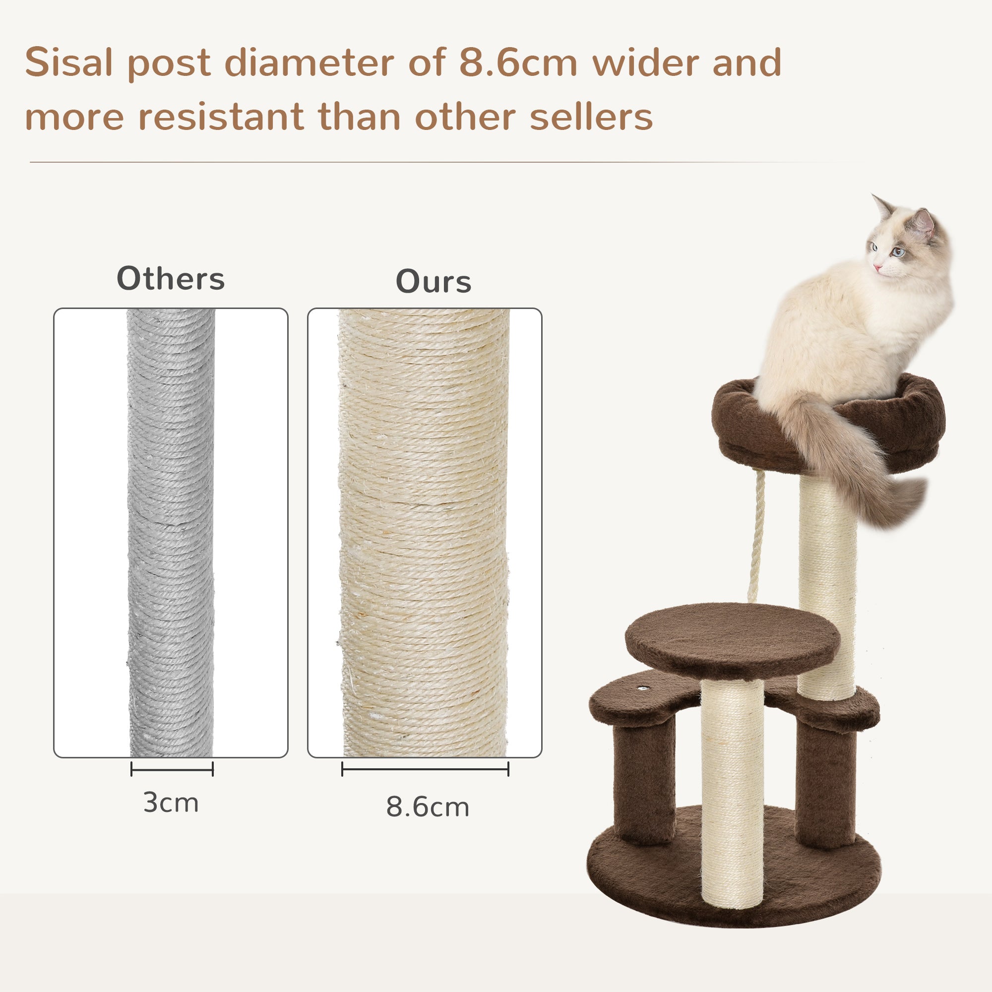 PawHut 65cm Cat Tree, Cat Tower for Kittens, Small Cat Condo with Sisal Scratching Posts, Hanging Rope, Perches - Brown 