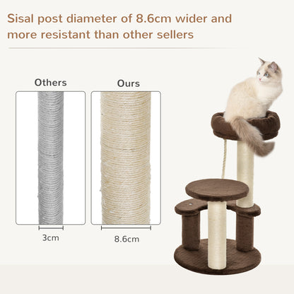PawHut 65cm Cat Tree, Cat Tower for Kittens, Small Cat Condo with Sisal Scratching Posts, Hanging Rope, Perches - Brown 